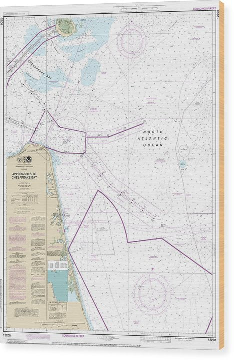 Nautical Chart-12208 Approaches-Chesapeake Bay Wood Print