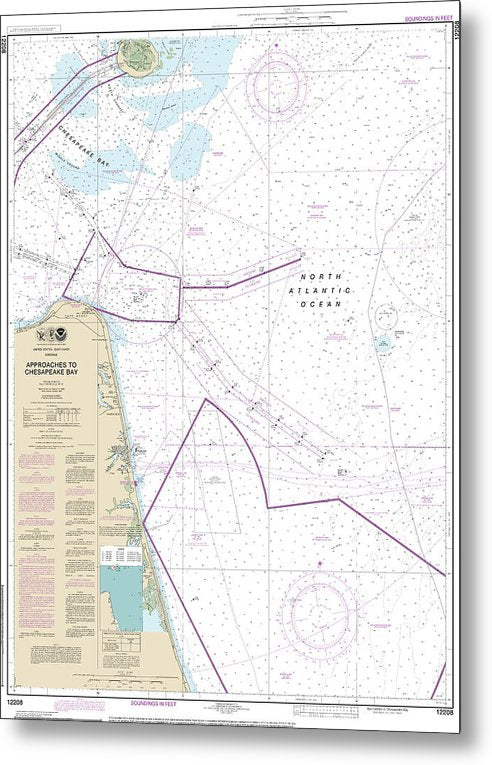 A beuatiful Metal Print of the Nautical Chart-12208 Approaches-Chesapeake Bay - Metal Print by SeaKoast.  100% Guarenteed!