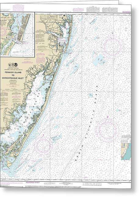 Nautical Chart-12211 Fenwick Island-chincoteague Inlet, Ocean City Inlet - Greeting Card