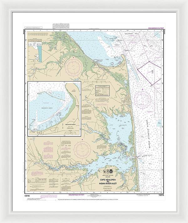 Nautical Chart-12216 Cape Henlopen-indian River Inlet, Breakwater Harbor - Framed Print