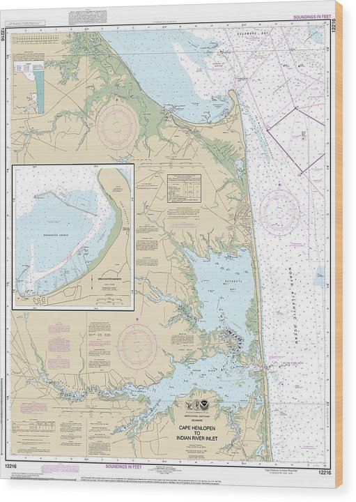 Nautical Chart-12216 Cape Henlopen-Indian River Inlet, Breakwater Harbor Wood Print