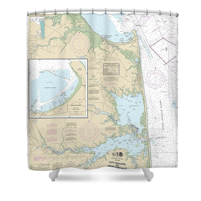 Nautical Chart 12216 Cape Henlopen Indian River Inlet, Breakwater Harbor Shower Curtain