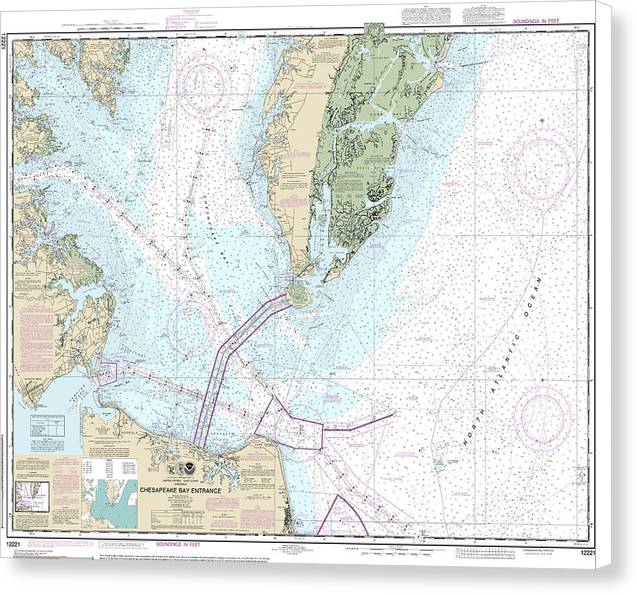 Nautical Chart-12221 Chesapeake Bay Entrance - Canvas Print