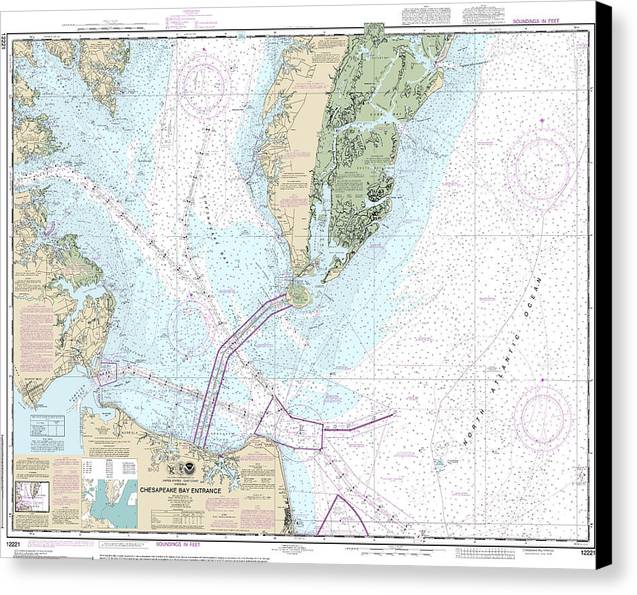 Nautical Chart-12221 Chesapeake Bay Entrance - Canvas Print