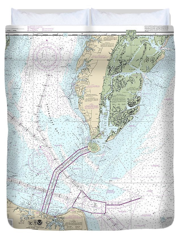 Nautical Chart-12221 Chesapeake Bay Entrance - Duvet Cover