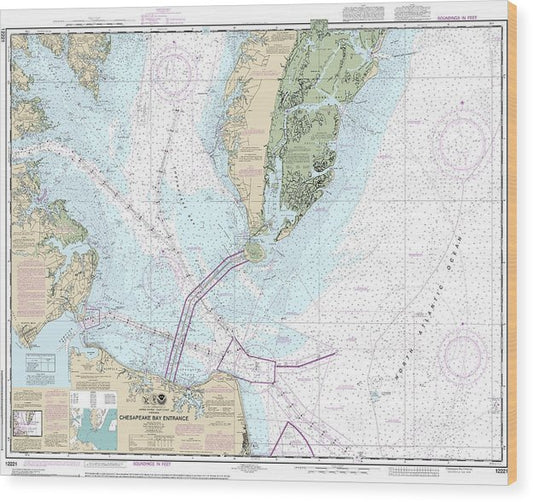 Nautical Chart-12221 Chesapeake Bay Entrance Wood Print
