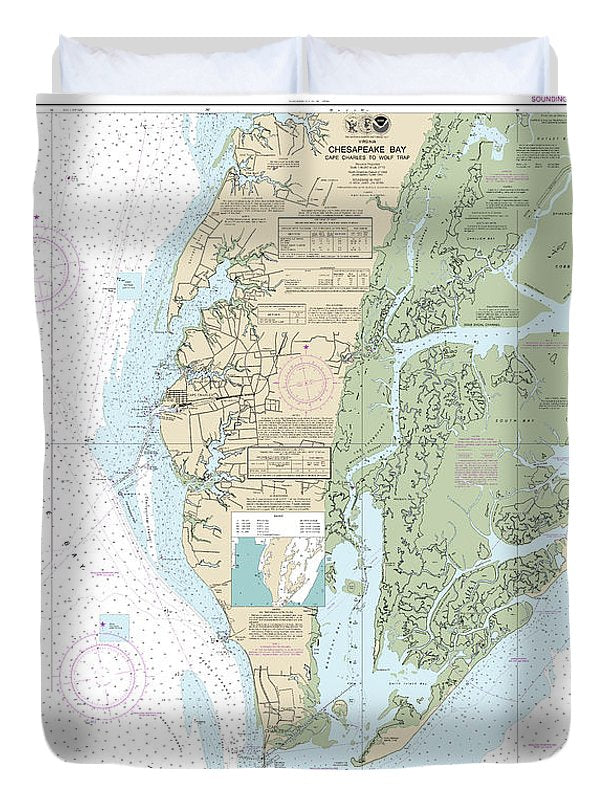 Nautical Chart-12224 Chesapeake Bay Cape Charles-wolf Trap - Duvet Cover
