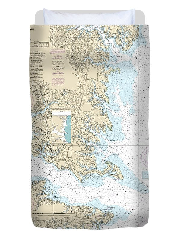 Nautical Chart-12235 Chesapeake Bay Rappahannock River Entrance, Piankatank-great Wicomico Rivers - Duvet Cover