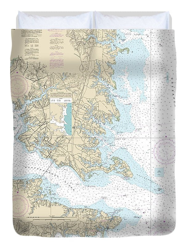 Nautical Chart-12235 Chesapeake Bay Rappahannock River Entrance, Piankatank-great Wicomico Rivers - Duvet Cover