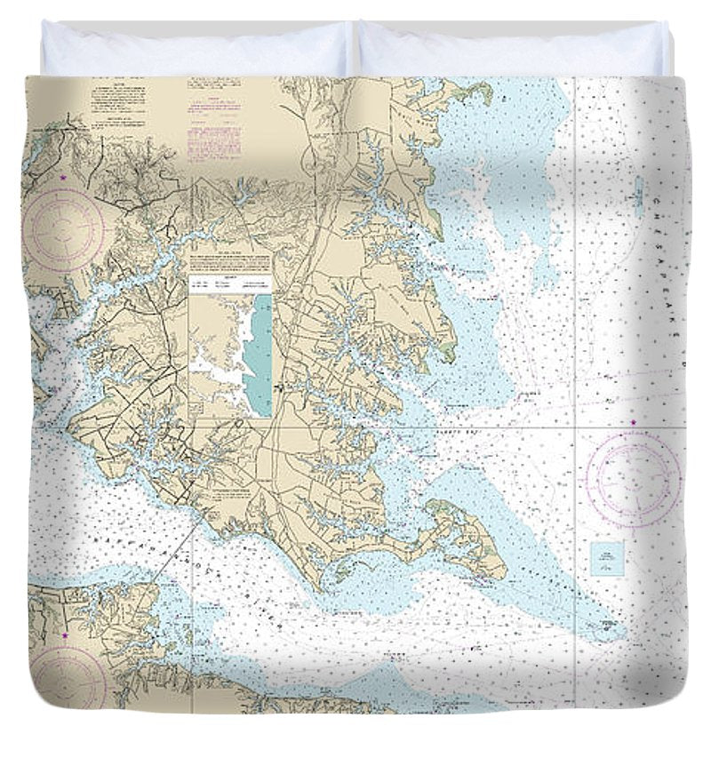 Nautical Chart 12235 Chesapeake Bay Rappahannock River Entrance, Piankatank Great Wicomico Rivers Duvet Cover