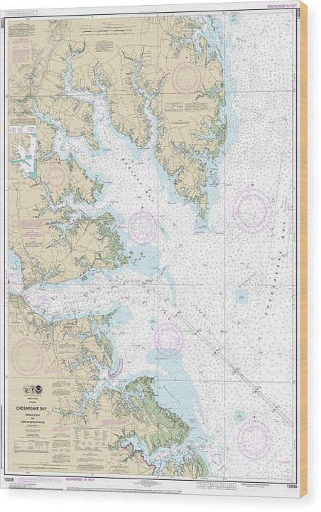 Nautical Chart-12238 Chesapeake Bay Mobjack Bay-York River Entrance Wood Print