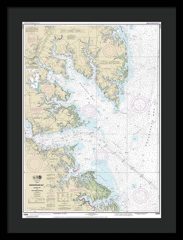 Nautical Chart-12238 Chesapeake Bay Mobjack Bay-york River Entrance - Framed Print