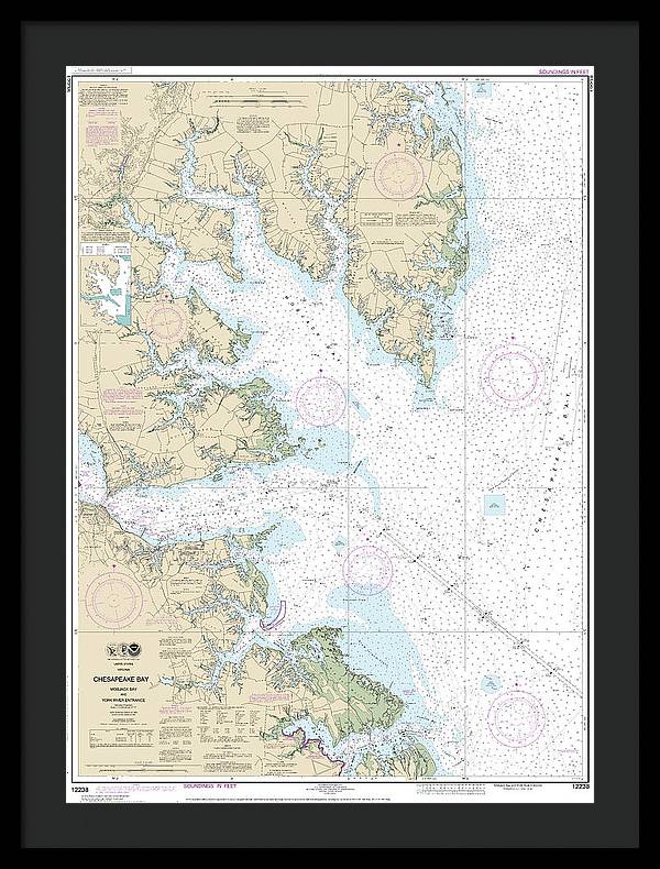 Nautical Chart-12238 Chesapeake Bay Mobjack Bay-york River Entrance - Framed Print