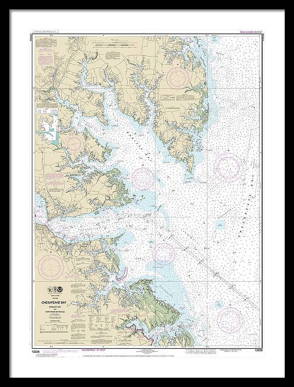 Nautical Chart-12238 Chesapeake Bay Mobjack Bay-york River Entrance - Framed Print