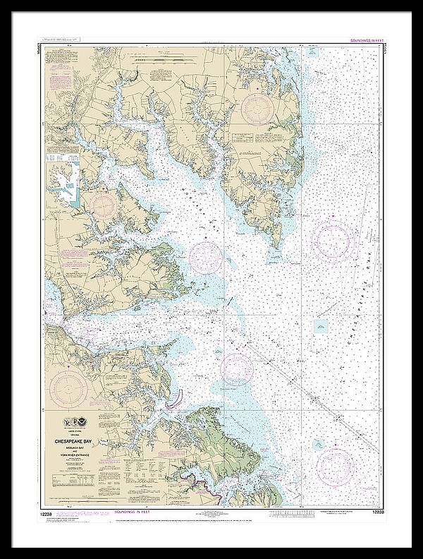 Nautical Chart-12238 Chesapeake Bay Mobjack Bay-york River Entrance - Framed Print