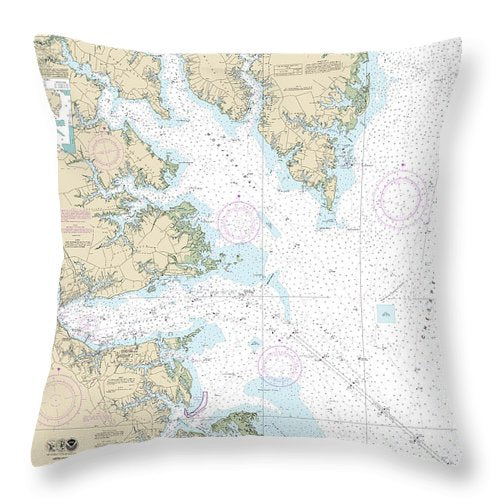 Nautical Chart-12238 Chesapeake Bay Mobjack Bay-york River Entrance - Throw Pillow