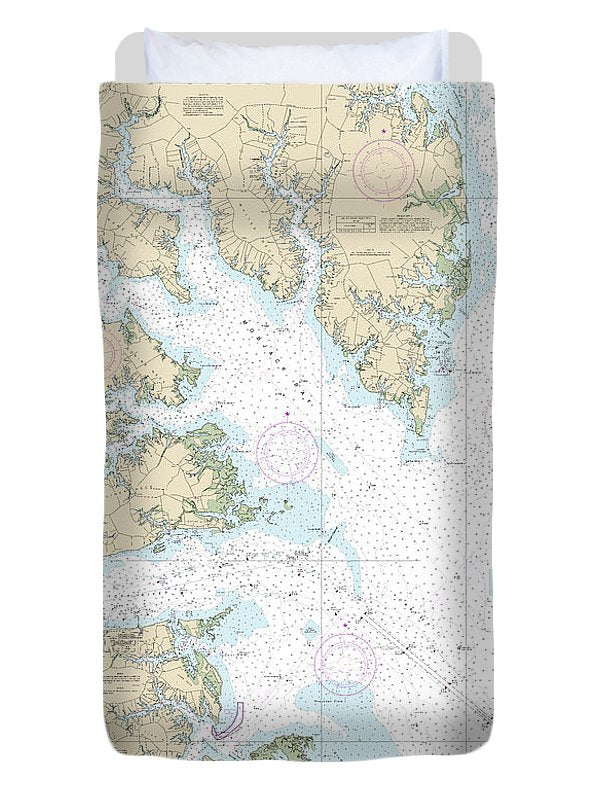Nautical Chart-12238 Chesapeake Bay Mobjack Bay-york River Entrance - Duvet Cover