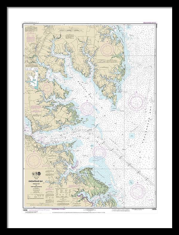 Nautical Chart-12238 Chesapeake Bay Mobjack Bay-york River Entrance - Framed Print