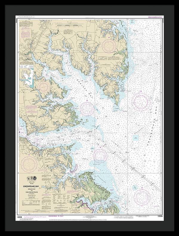 Nautical Chart-12238 Chesapeake Bay Mobjack Bay-york River Entrance - Framed Print