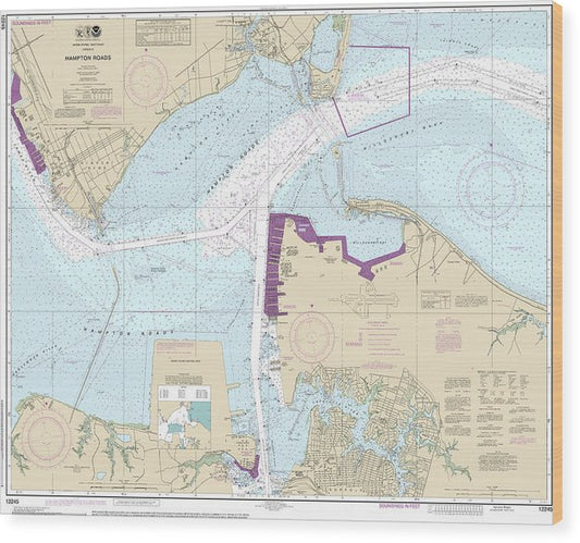 Nautical Chart-12245 Hampton Roads Wood Print
