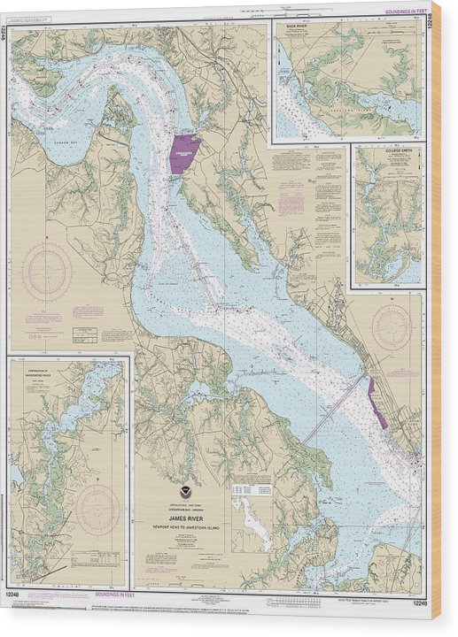 Nautical Chart-12248 James River Newport News-Jamestown Island, Back River-College Creek Wood Print