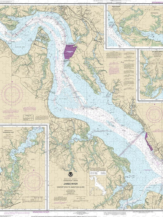 Nautical Chart 12248 James River Newport News Jamestown Island, Back River College Creek Puzzle