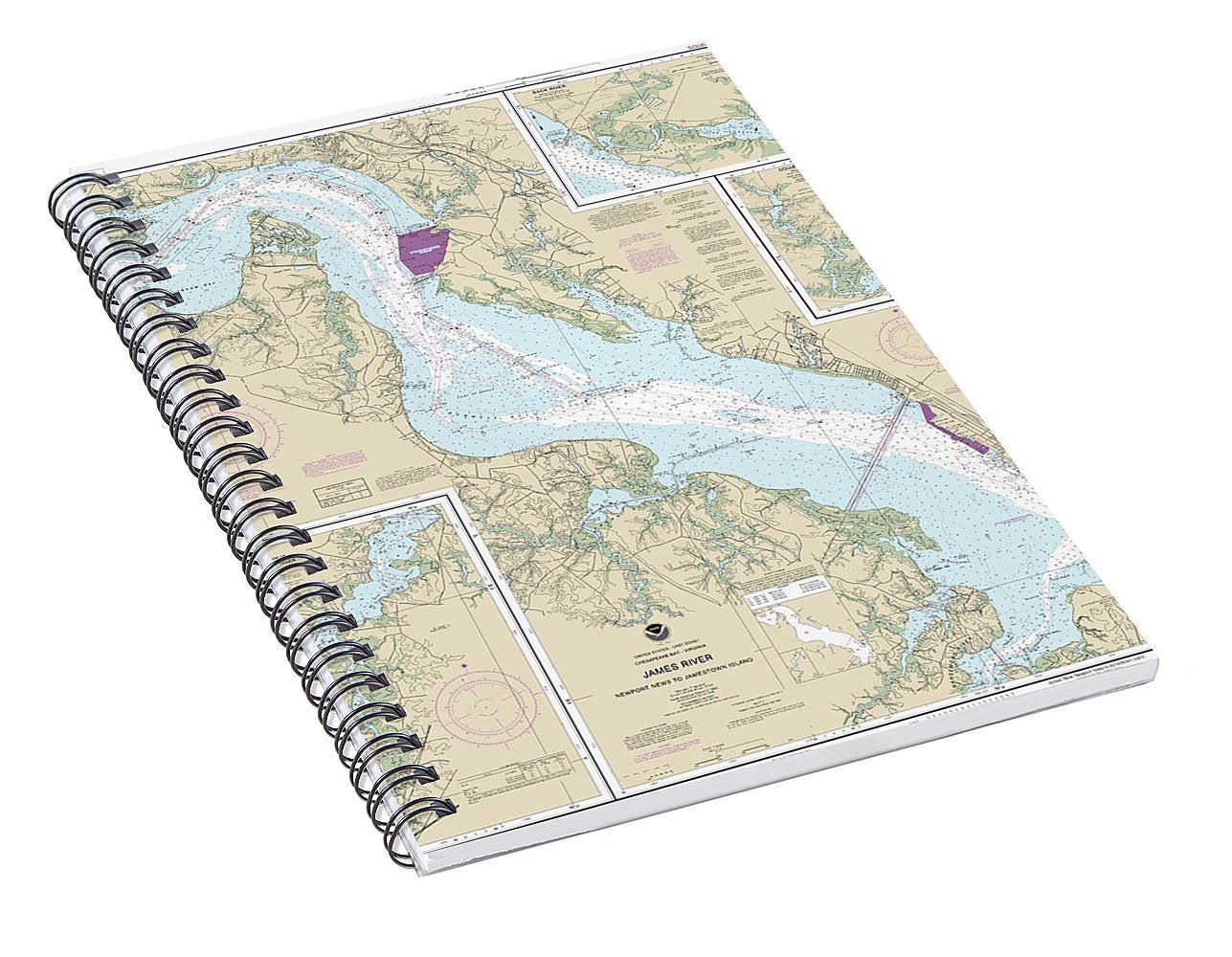 Nautical Chart-12248 James River Newport News-jamestown Island, Back River-college Creek - Spiral Notebook