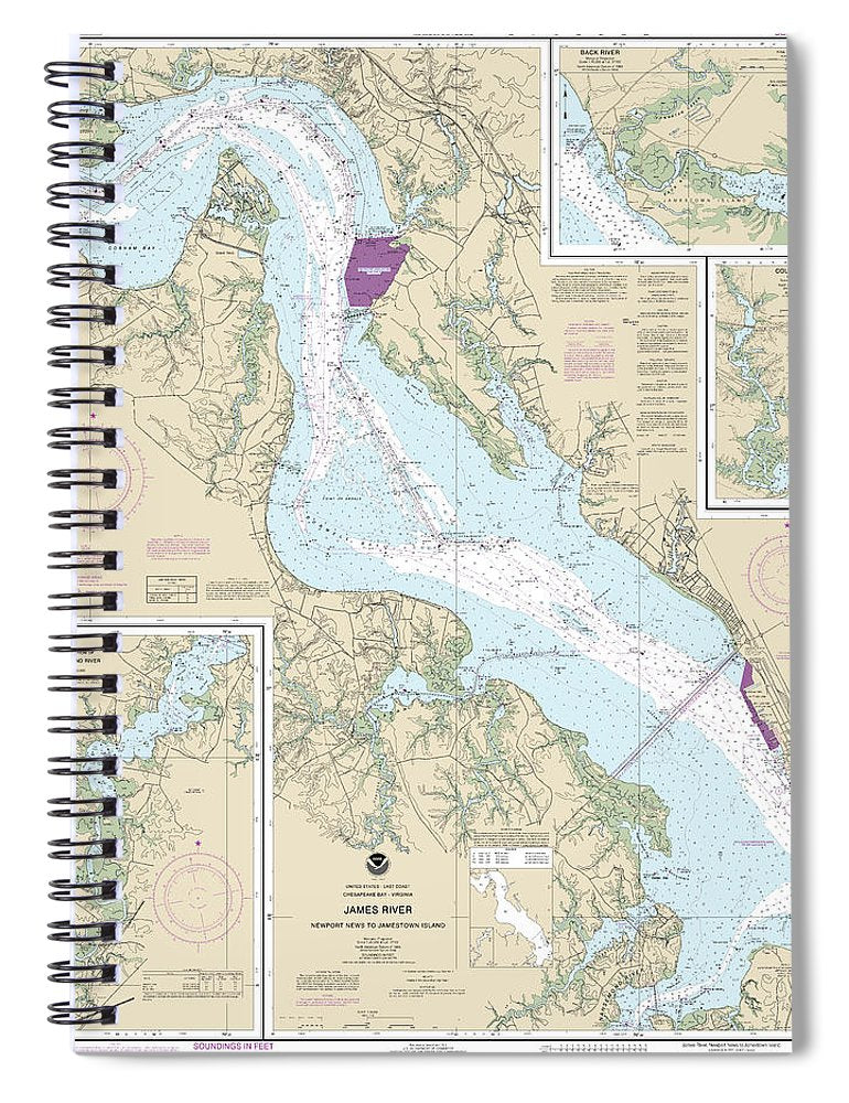 Nautical Chart 12248 James River Newport News Jamestown Island, Back River College Creek Spiral Notebook