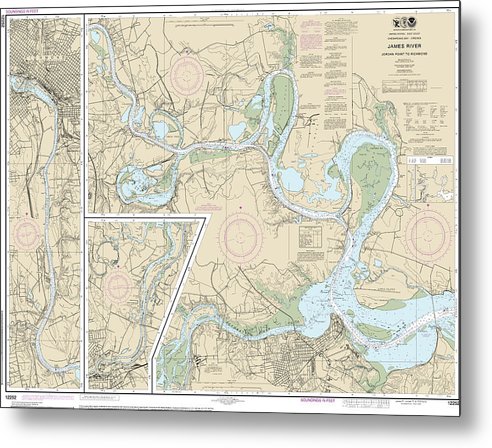 A beuatiful Metal Print of the Nautical Chart-12252 James River Jordan Point-Richmond - Metal Print by SeaKoast.  100% Guarenteed!