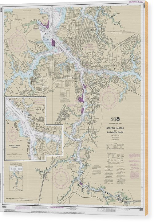 Nautical Chart-12253 Norfolk Harbor-Elizabeth River Wood Print