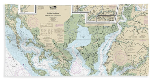 Nautical Chart 12261 Chesapeake Bay Honga, Nanticoke, Wicomico Rivers Fishing Bay Bath Towel