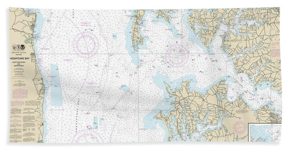 Nautical Chart-12266 Chesapeake Bay Choptank River-herring Bay, Cambridge - Bath Towel