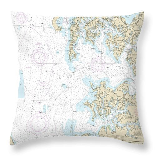 Nautical Chart-12266 Chesapeake Bay Choptank River-herring Bay, Cambridge - Throw Pillow