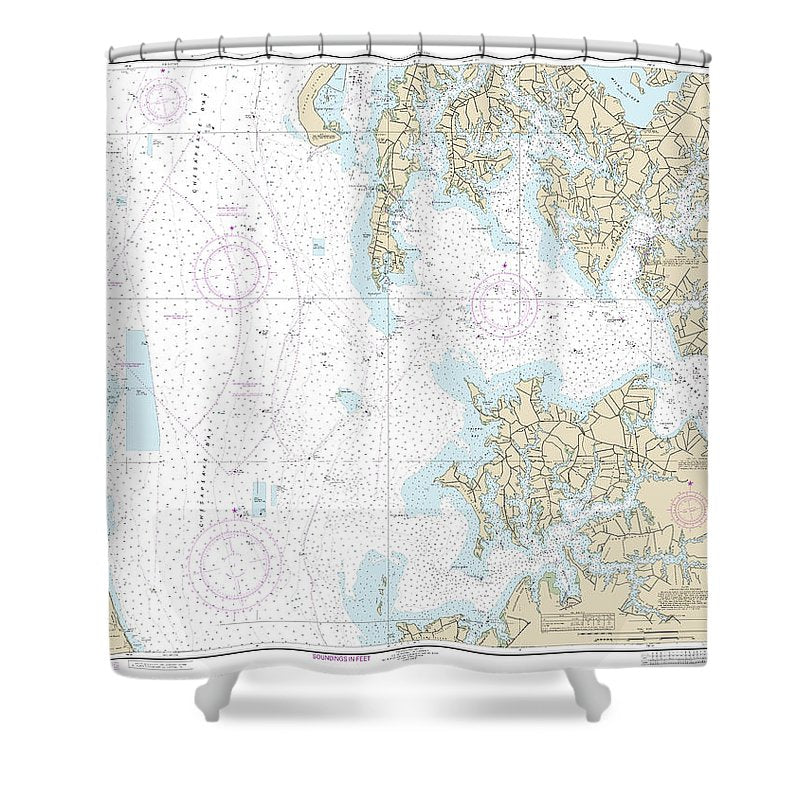 Nautical Chart 12266 Chesapeake Bay Choptank River Herring Bay, Cambridge Shower Curtain