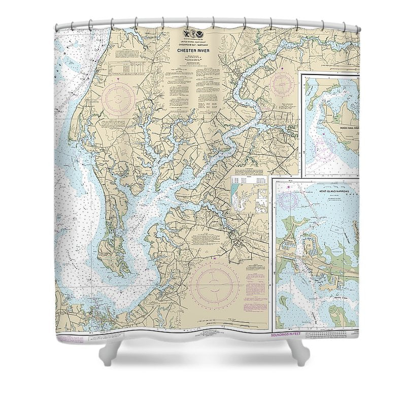 Nautical Chart 12272 Chester River, Kent Island Narrows, Rock Hall Harbor Swan Creek Shower Curtain