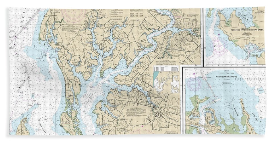 Nautical Chart-12272 Chester River, Kent Island Narrows, Rock Hall Harbor-swan Creek - Bath Towel