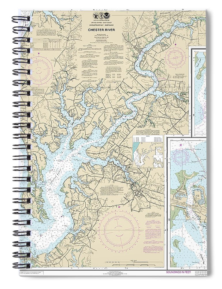 Nautical Chart 12272 Chester River, Kent Island Narrows, Rock Hall Harbor Swan Creek Spiral Notebook