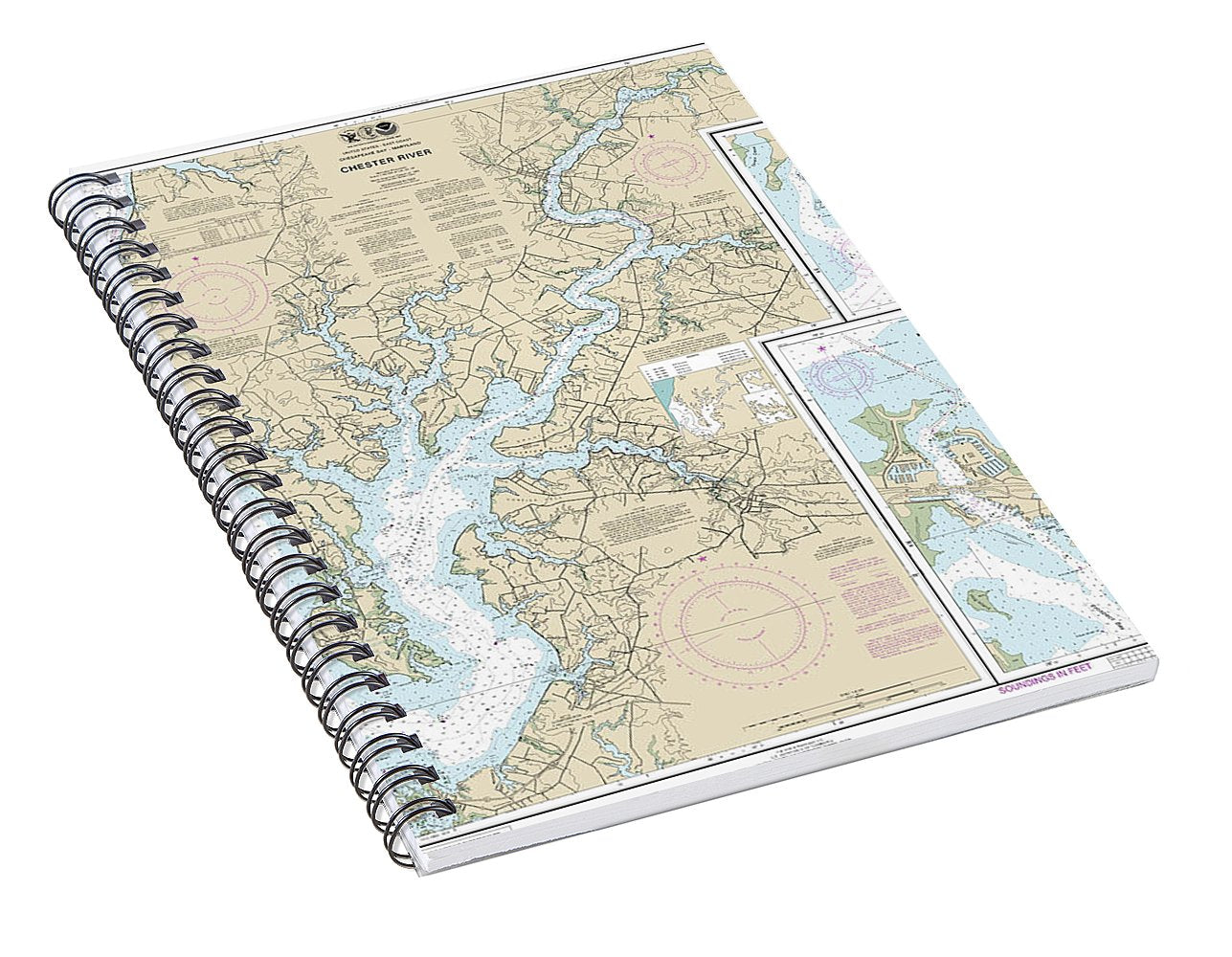 Nautical Chart-12272 Chester River, Kent Island Narrows, Rock Hall Harbor-swan Creek - Spiral Notebook