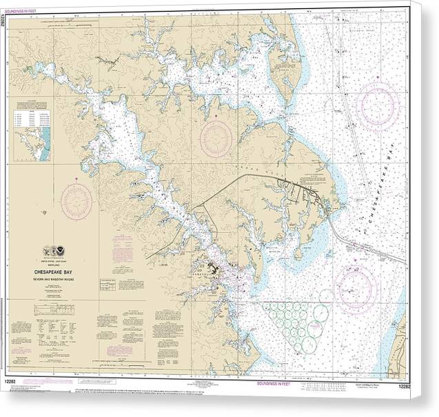 Nautical Chart-12282 Chesapeake Bay Severn-magothy Rivers - Canvas Print