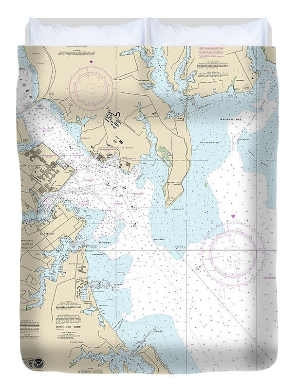 Nautical Chart-12283 Annapolis Harbor - Duvet Cover