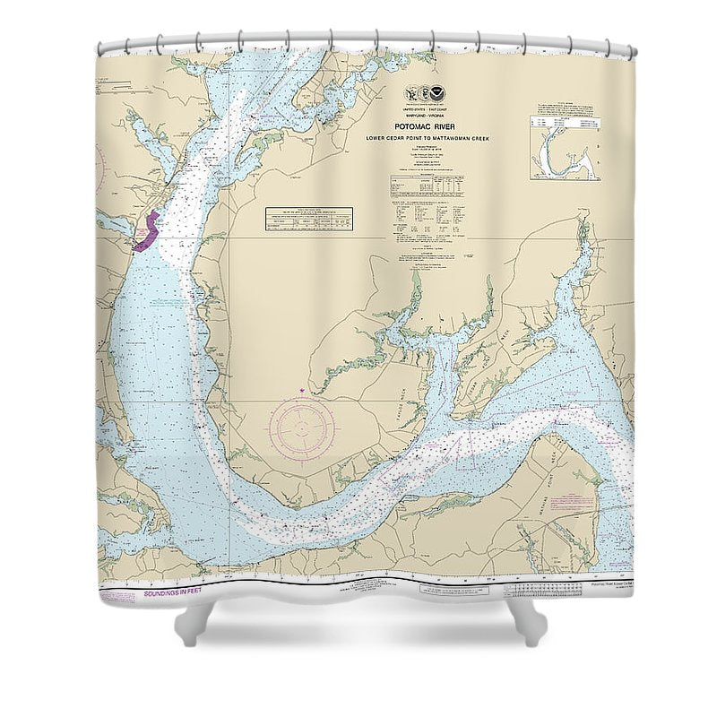 Nautical Chart 12288 Potomac River Lower Cedar Point Mattawoman Creek Shower Curtain