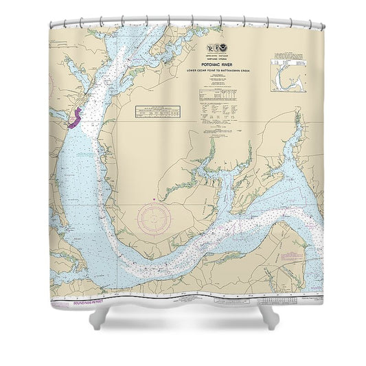 Nautical Chart 12288 Potomac River Lower Cedar Point Mattawoman Creek Shower Curtain