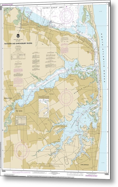 A beuatiful Metal Print of the Nautical Chart-12325 Navesink-Shrewsbury Rivers - Metal Print by SeaKoast.  100% Guarenteed!