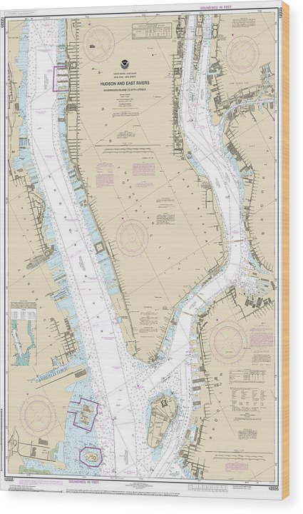 Nautical Chart-12335 Hudson-East Rivers Governors Island-67Th Street Wood Print