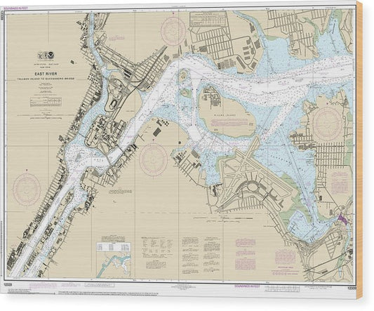 Nautical Chart-12339 East River Tallman Island-Queensboro Bridge Wood Print
