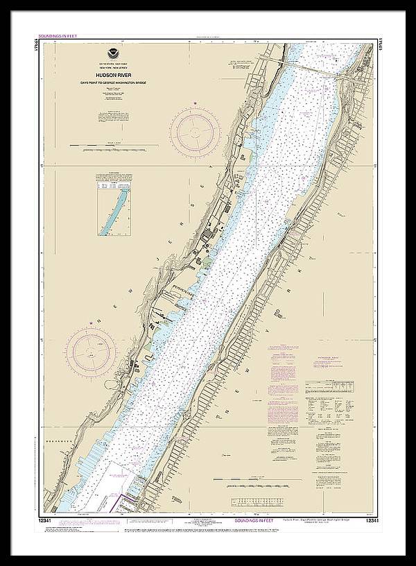 Nautical Chart-12341 Hudson River Days Point-george Washington Bridge - Framed Print