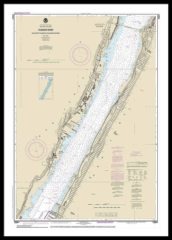 Nautical Chart-12341 Hudson River Days Point-george Washington Bridge - Framed Print