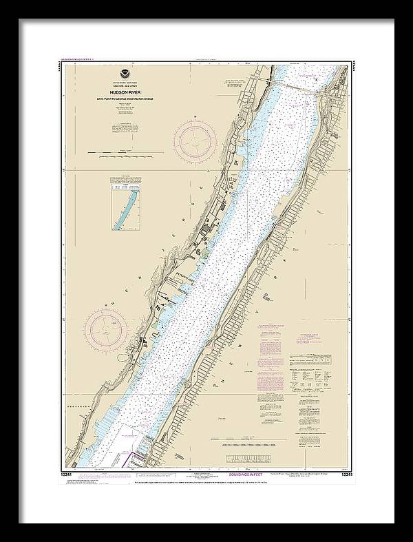 Nautical Chart-12341 Hudson River Days Point-george Washington Bridge - Framed Print