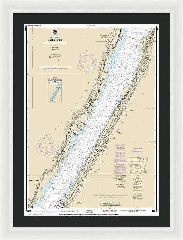 Nautical Chart-12341 Hudson River Days Point-george Washington Bridge - Framed Print