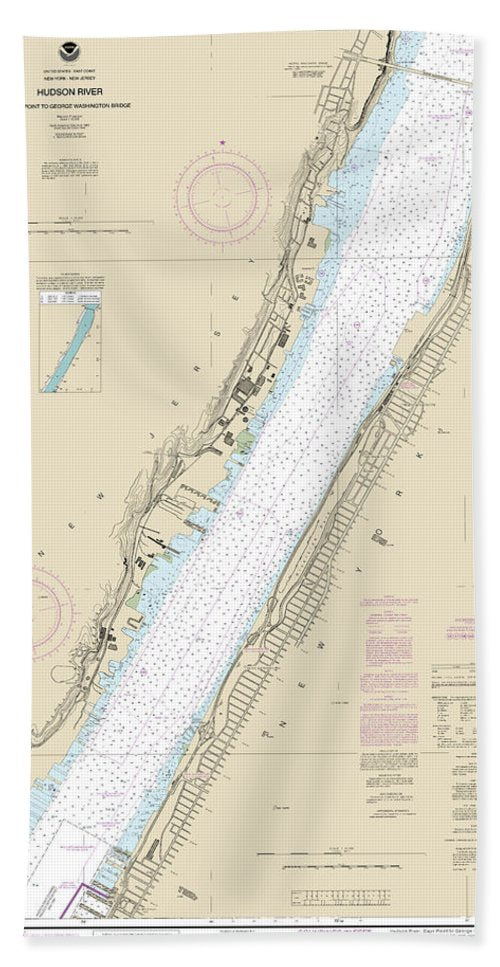 Nautical Chart 12341 Hudson River Days Point George Washington Bridge Bath Towel